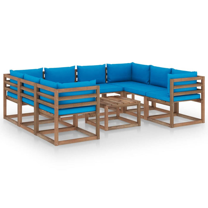 9-tlg. Garten-Lounge-Set mit Kissen in Hellblau