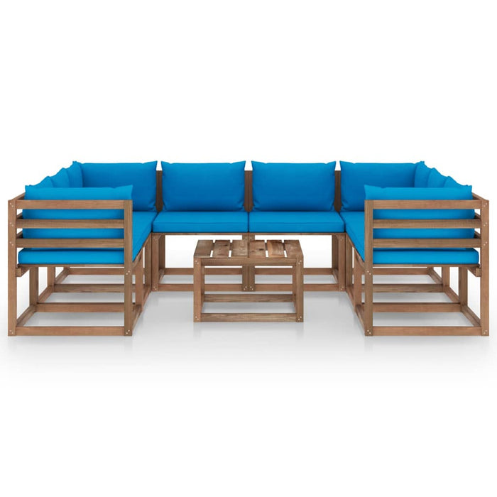 9-tlg. Garten-Lounge-Set mit Kissen in Hellblau
