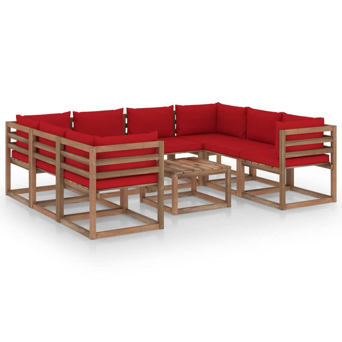 9-tlg. Garten-Lounge-Set mit Kissen in Rot