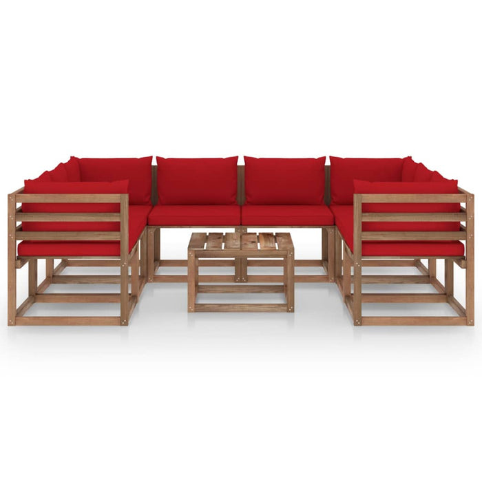 9-tlg. Garten-Lounge-Set mit Kissen in Rot