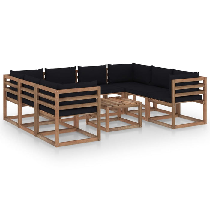9-tlg. Garten-Lounge-Set mit Kissen in Schwarz