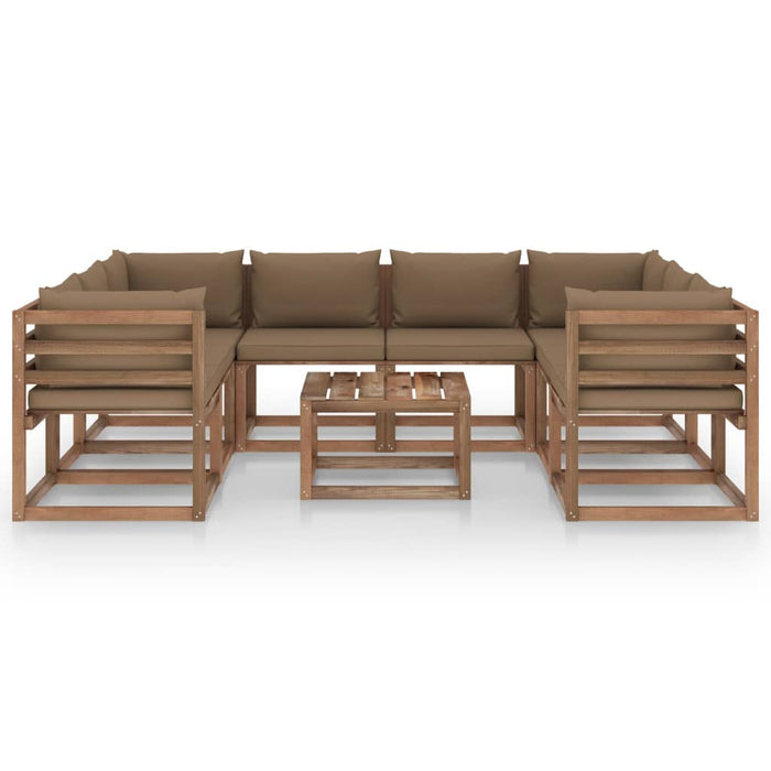 9-tlg. Garten-Lounge-Set mit Kissen in Taupe