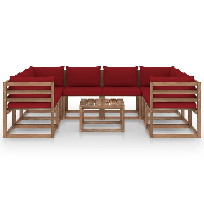 9-tlg. Garten-Lounge-Set mit Kissen in Weinrot