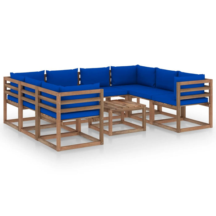 9-tlg. Garten-Lounge-Set mit Kissen in Blau