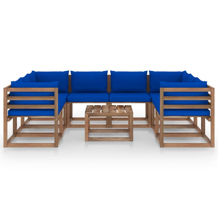 9-tlg. Garten-Lounge-Set mit Kissen in Blau