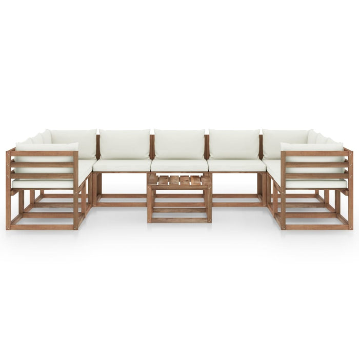 10-tlg. Garten-Lounge-Set mit Kissen in Creme