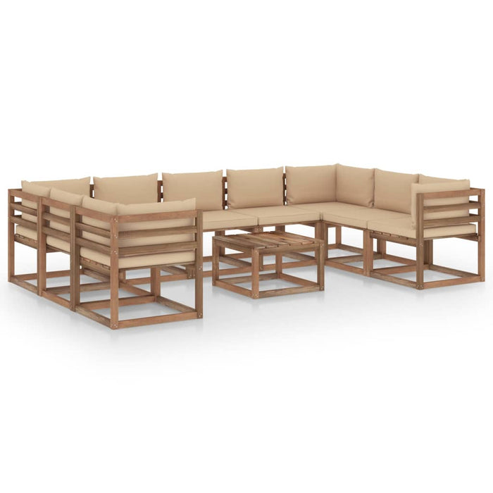 10-tlg. Garten-Lounge-Set mit Kissen in Beige