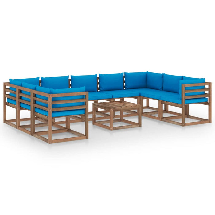10-tlg. Garten-Lounge-Set mit Kissen in Hellblau