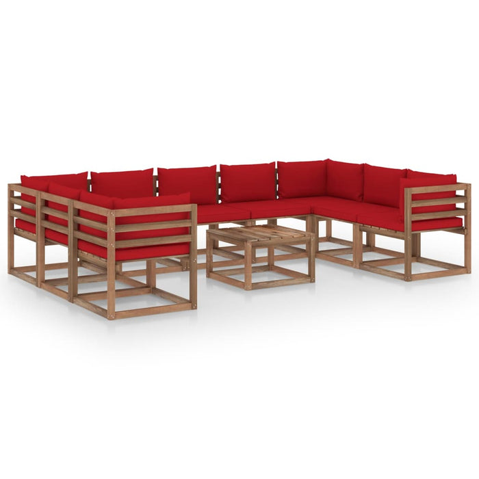10-tlg. Garten-Lounge-Set mit Kissen in Rot