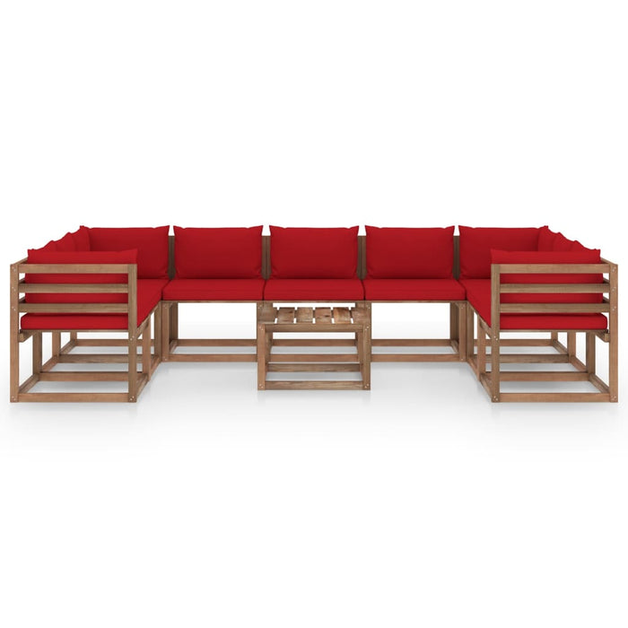 10-tlg. Garten-Lounge-Set mit Kissen in Rot