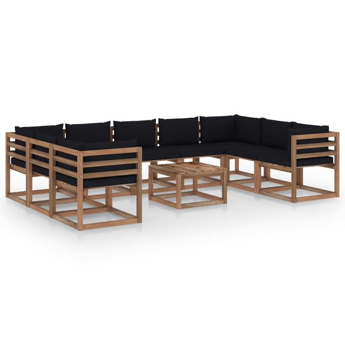 10-tlg. Garten-Lounge-Set mit Kissen in Schwarz