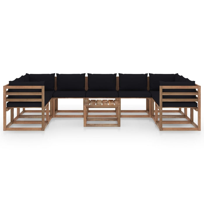 10-tlg. Garten-Lounge-Set mit Kissen in Schwarz