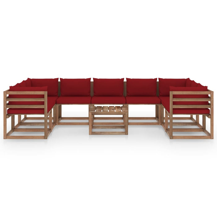 10 pcs. Garden lounge set with cushions in wine red