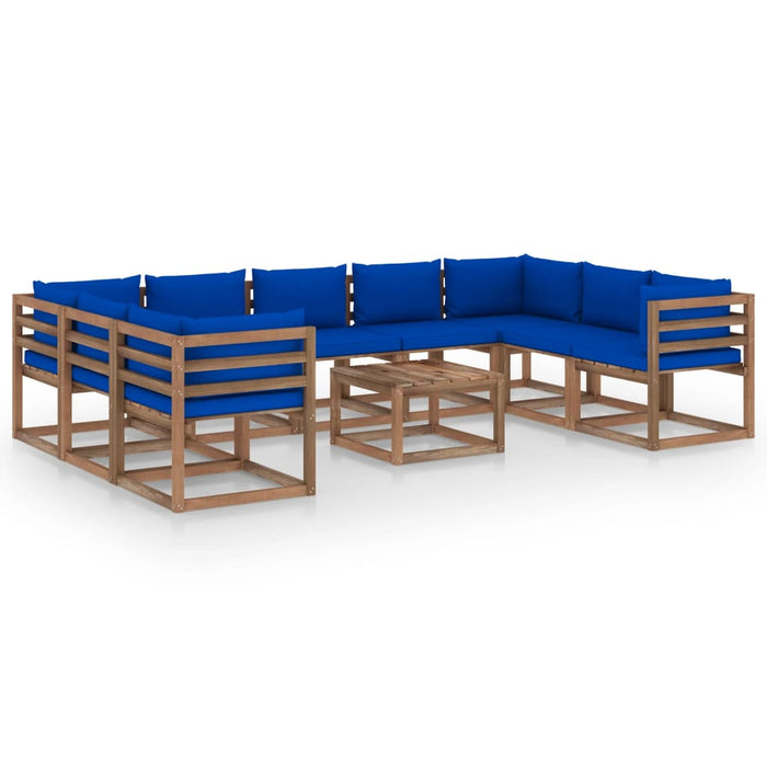 10-tlg. Garten-Lounge-Set mit Kissen in Blau