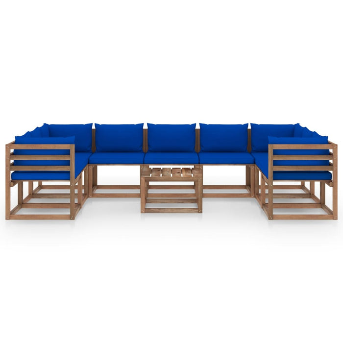 10-tlg. Garten-Lounge-Set mit Kissen in Blau