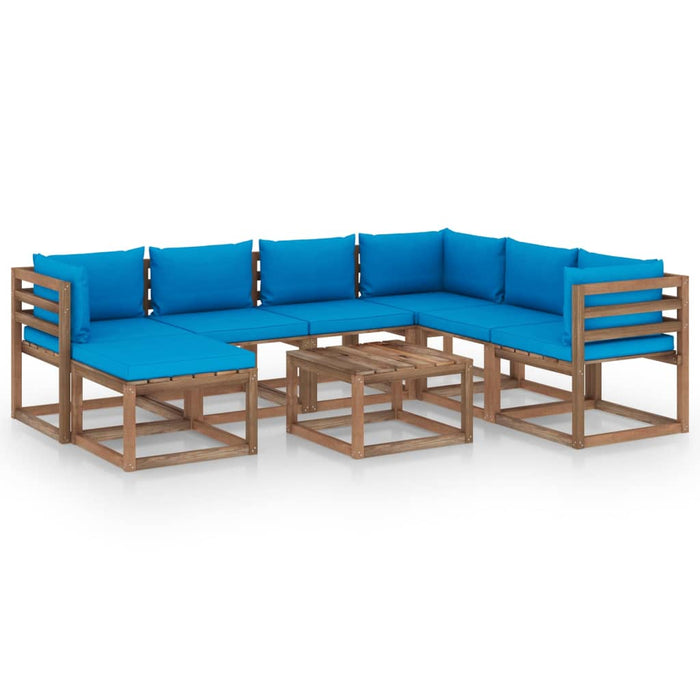 8-tlg. Garten-Lounge-Set mit Kissen in Hellblau