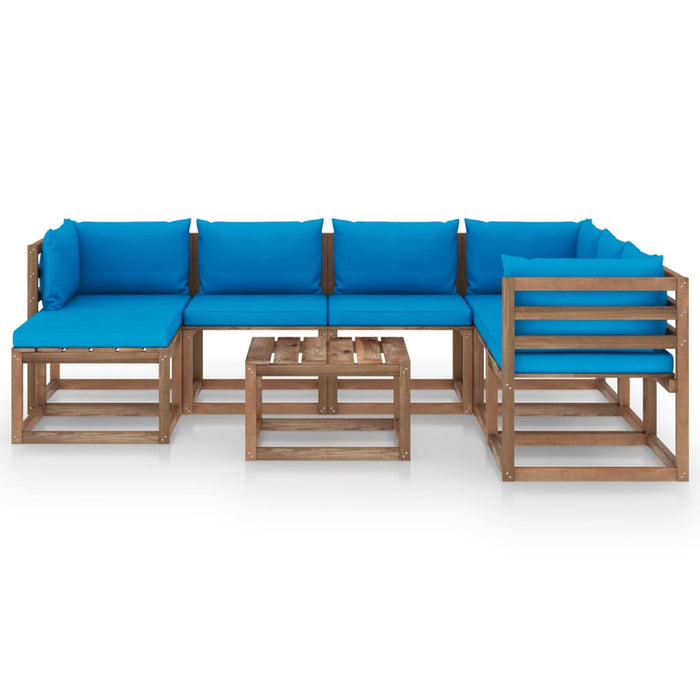 8-tlg. Garten-Lounge-Set mit Kissen in Hellblau