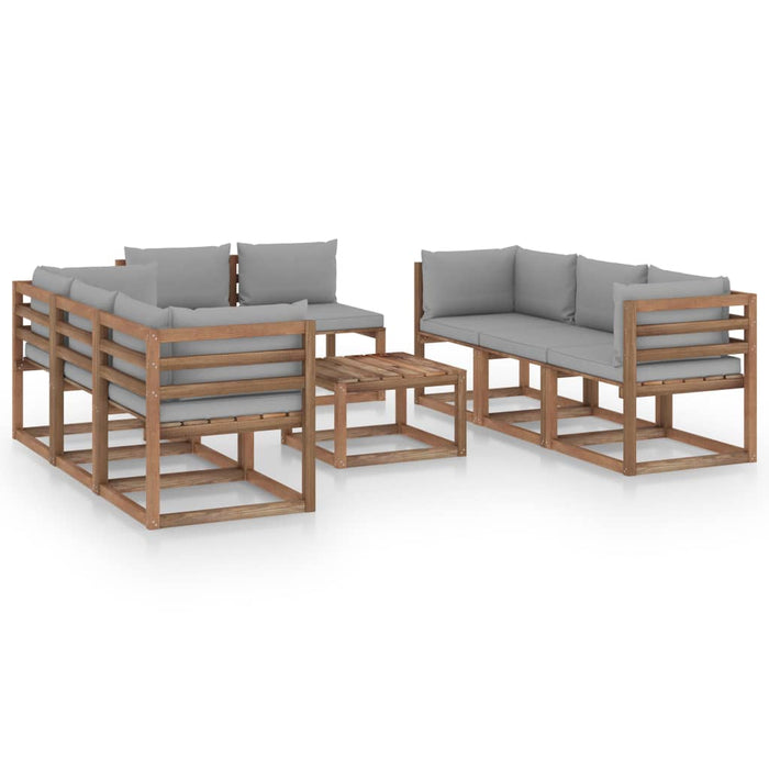 9-tlg. Garten-Lounge-Set mit Kissen Grau