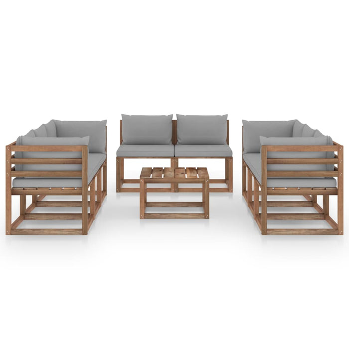 9-tlg. Garten-Lounge-Set mit Kissen Grau