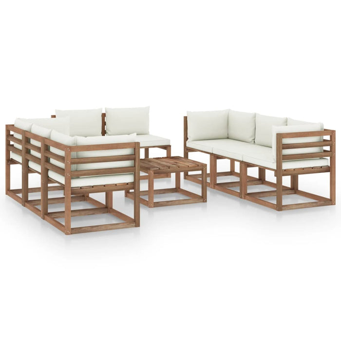 9-tlg. Garten-Lounge-Set mit Kissen Creme