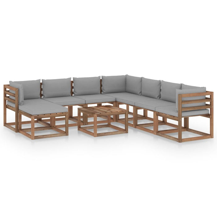 9-tlg. Garten-Lounge-Set mit Kissen Grau