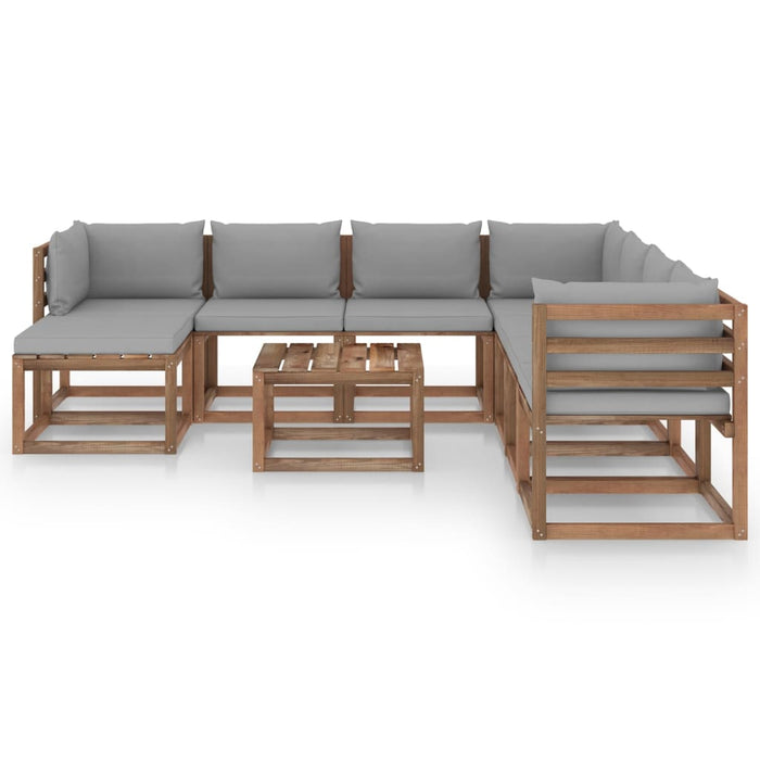 9-tlg. Garten-Lounge-Set mit Kissen Grau