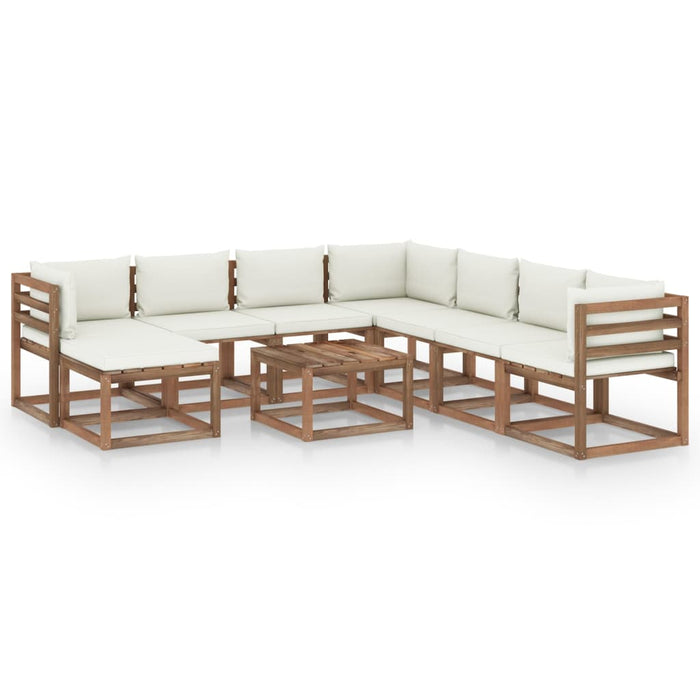 9-tlg. Garten-Lounge-Set mit Kissen Creme