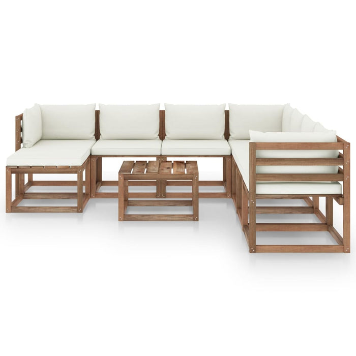 9-tlg. Garten-Lounge-Set mit Kissen Creme