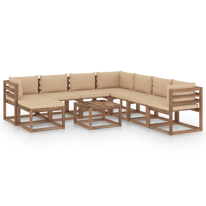 9-tlg. Garten-Lounge-Set mit Kissen Beige