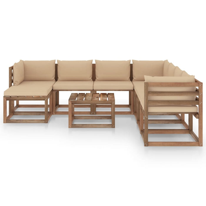 9-tlg. Garten-Lounge-Set mit Kissen Beige
