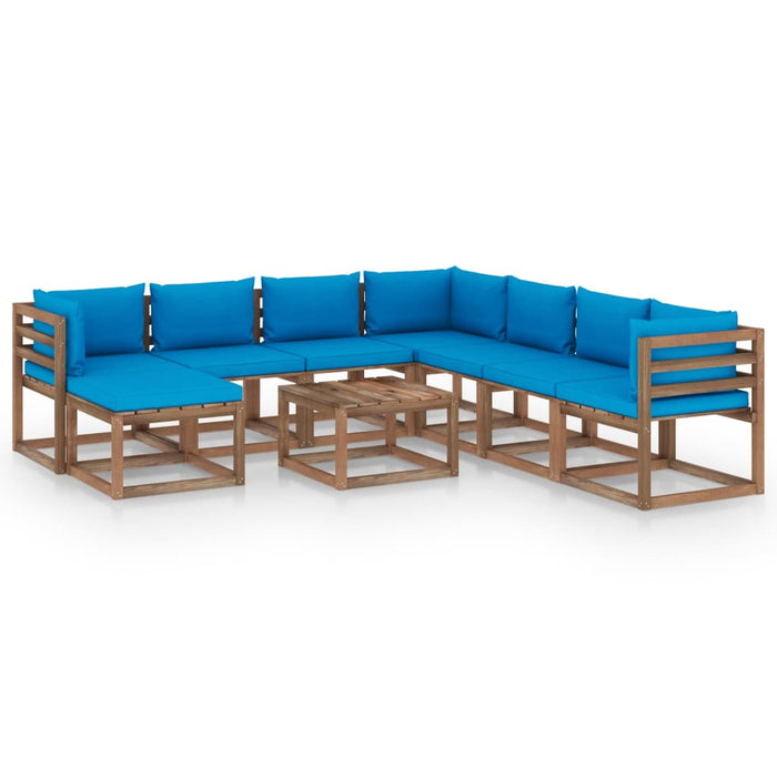 9-tlg. Garten-Lounge-Set mit Kissen Hellblau
