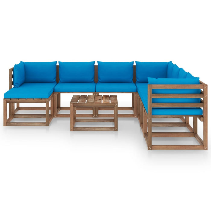 9-tlg. Garten-Lounge-Set mit Kissen Hellblau