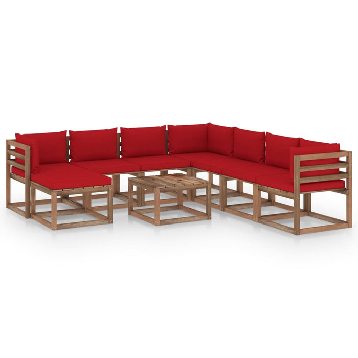 9-tlg. Garten-Lounge-Set mit Kissen Rot