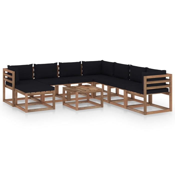 9-tlg. Garten-Lounge-Set mit Kissen Schwarz