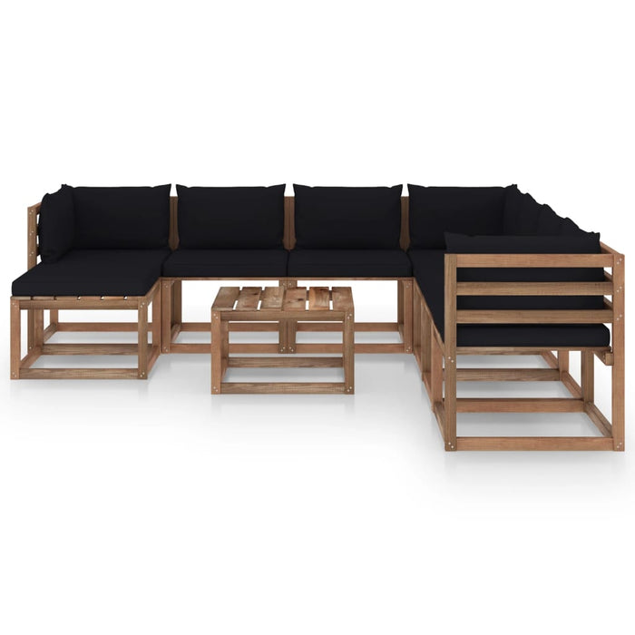 9-tlg. Garten-Lounge-Set mit Kissen Schwarz