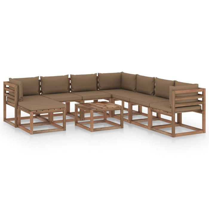 9-tlg. Garten-Lounge-Set mit Kissen Taupe