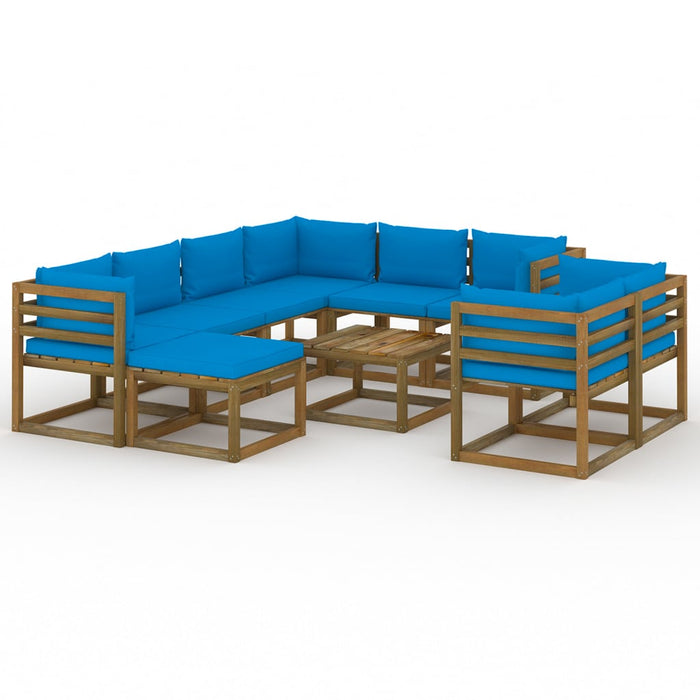 10-tlg. Garten-Lounge-Set mit Kissen Hellblau