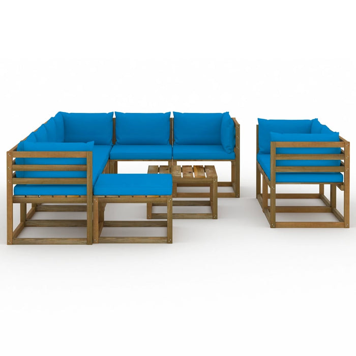 10-tlg. Garten-Lounge-Set mit Kissen Hellblau