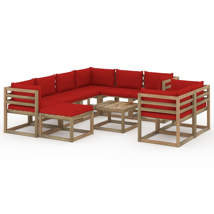 10-tlg. Garten-Lounge-Set mit Kissen Rot
