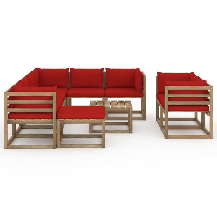 10-tlg. Garten-Lounge-Set mit Kissen Rot