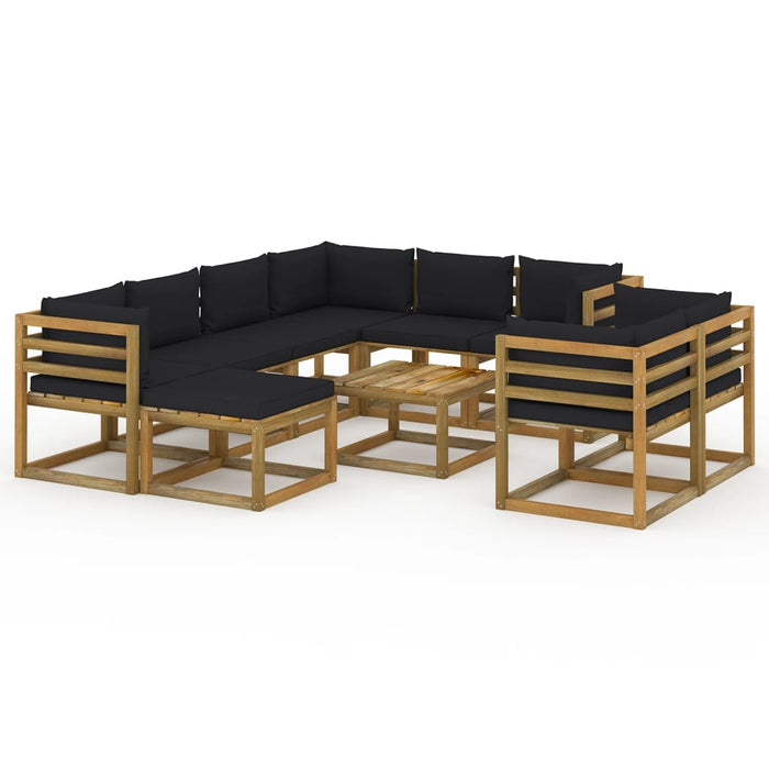 10-tlg. Garten-Lounge-Set mit Kissen Schwarz