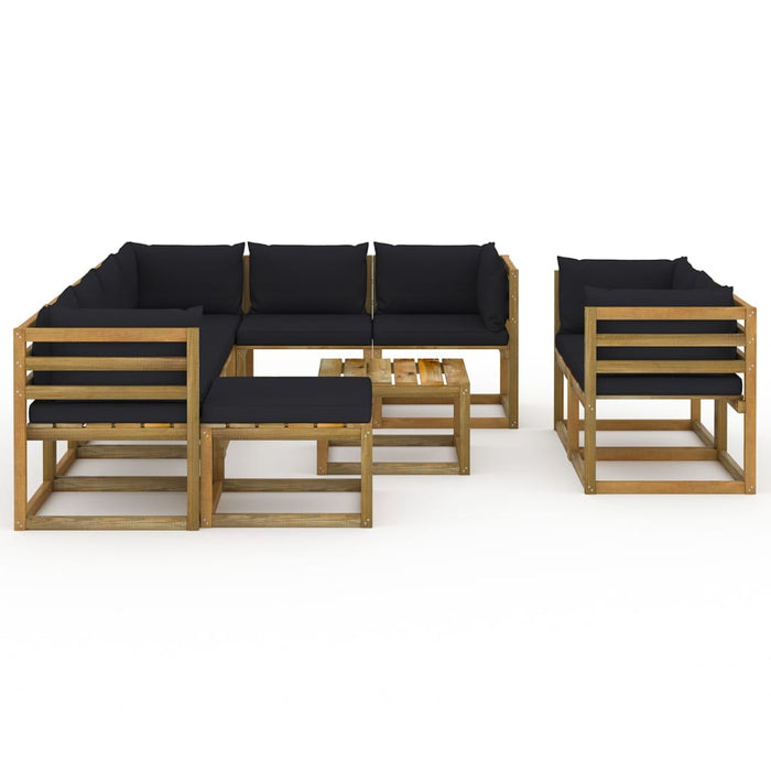 10-tlg. Garten-Lounge-Set mit Kissen Schwarz