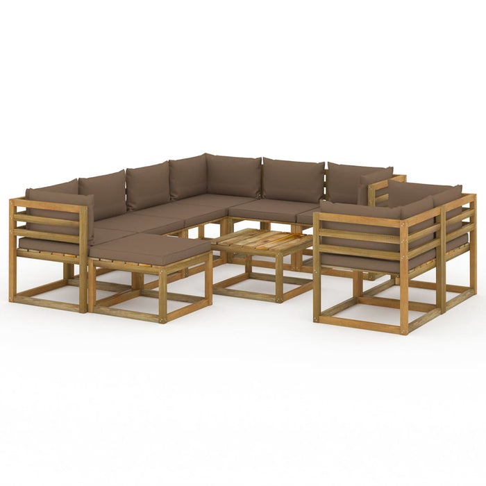 10-tlg. Garten-Lounge-Set mit Kissen Taupe