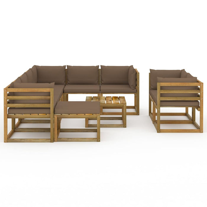 10-tlg. Garten-Lounge-Set mit Kissen Taupe