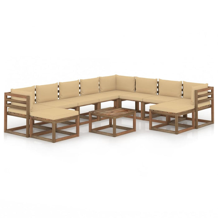 11-tlg. Garten-Lounge-Set mit Kissen Beige