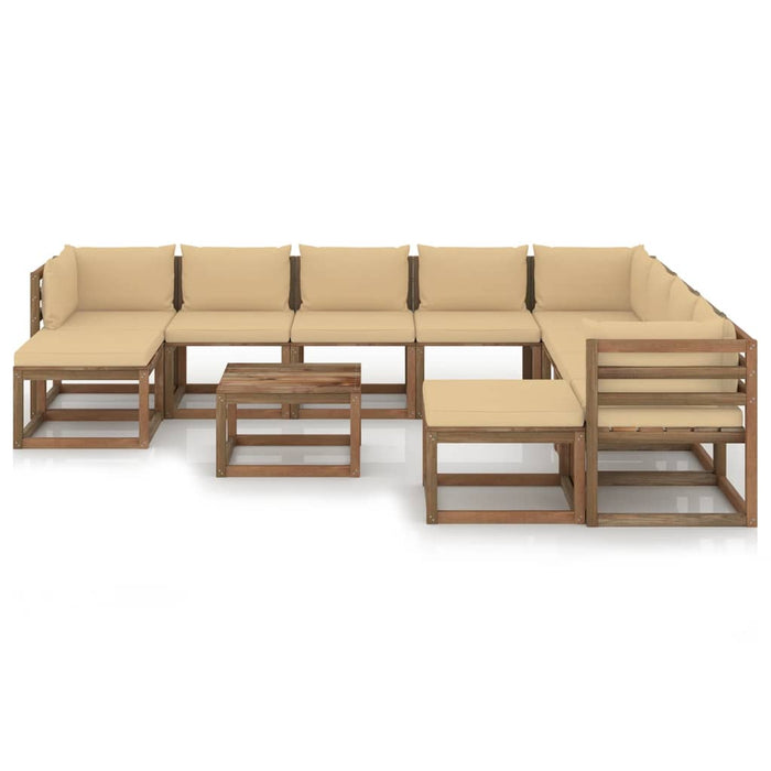 11-tlg. Garten-Lounge-Set mit Kissen Beige