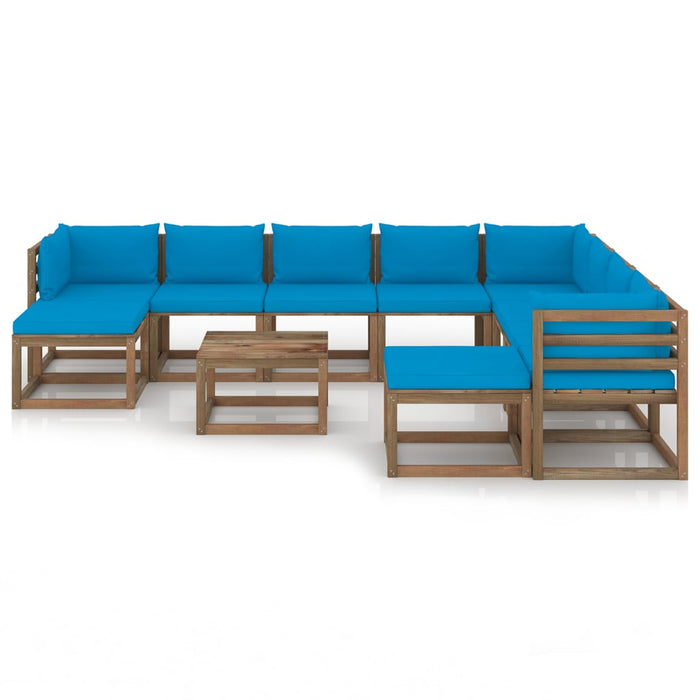 11-tlg. Garten-Lounge-Set mit Kissen Hellblau