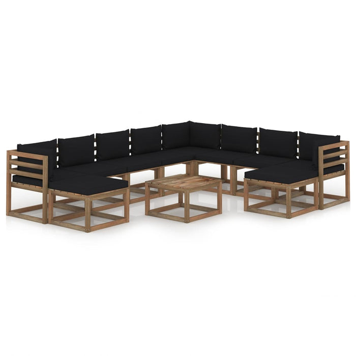11-tlg. Garten-Lounge-Set mit Kissen Schwarz