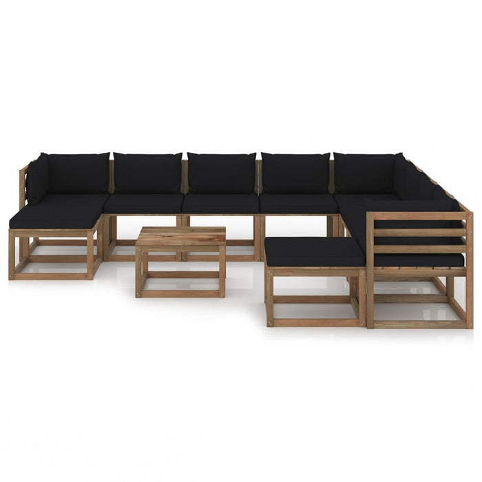 11-tlg. Garten-Lounge-Set mit Kissen Schwarz
