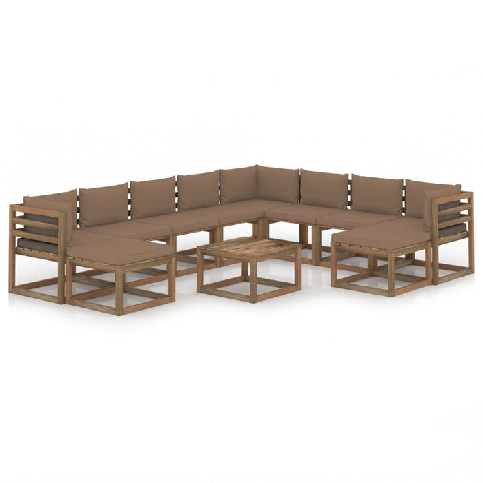 11-tlg. Garten-Lounge-Set mit Kissen Taupe